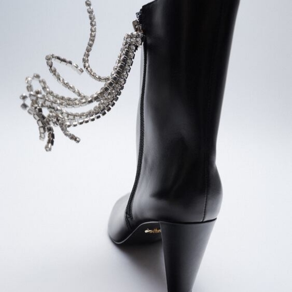 Zara leather ankle boots with sparkly fringe - Picture 7 of 11